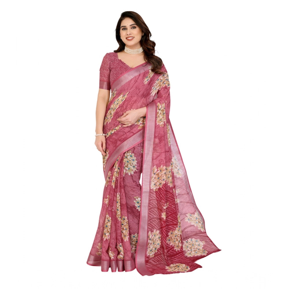 Generic Women's Georgette Printed Saree With Unstitched Blouse 5.5Mtr (Pink)