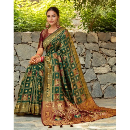 Generic Women's Silk Blend Woven Zari Work Saree With Unstitched Blouse 5.5Mtr (Green)