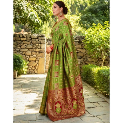 Generic Women's Silk Blend Woven Zari Work Saree With Unstitched Blouse 5.5Mtr (Light Green)