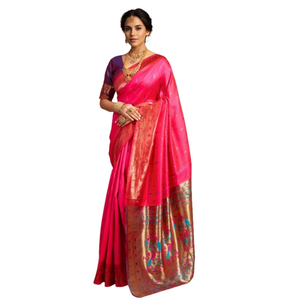 Generic Women's Silk Blend Zari Woven Saree With Unstitched Blouse 5.5Mtr (Pink)
