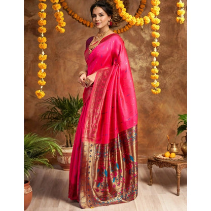 Generic Women's Silk Blend Zari Woven Saree With Unstitched Blouse 5.5Mtr (Pink)