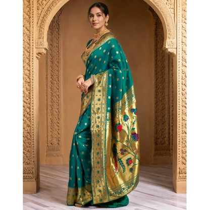 Generic Women's Silk Blend Woven Saree With Unstitched Blouse 5.5Mtr (Green)