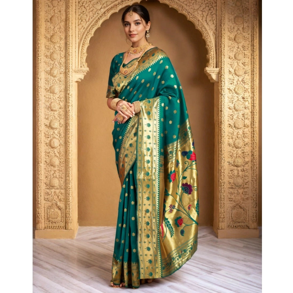 Generic Women's Silk Blend Woven Saree With Unstitched Blouse 5.5Mtr (Green)