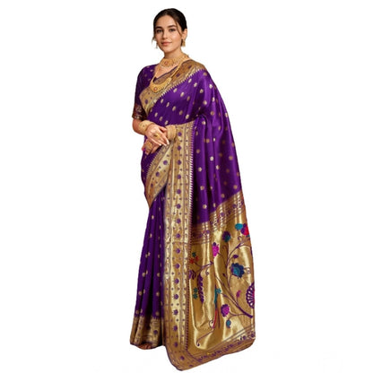 Generic Women's Silk Blend Woven Saree With Unstitched Blouse 5.5Mtr (Purple)