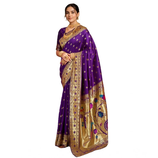 Generic Women's Silk Blend Woven Saree With Unstitched Blouse 5.5Mtr (Purple)
