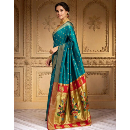 Generic Women's Silk Blend Zari Woven Saree With Unstitched Blouse 5.5Mtr (Rama)