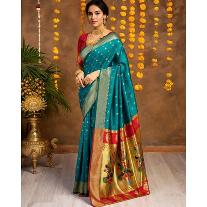 Generic Women's Silk Blend Zari Woven Saree With Unstitched Blouse 5.5Mtr (Rama)
