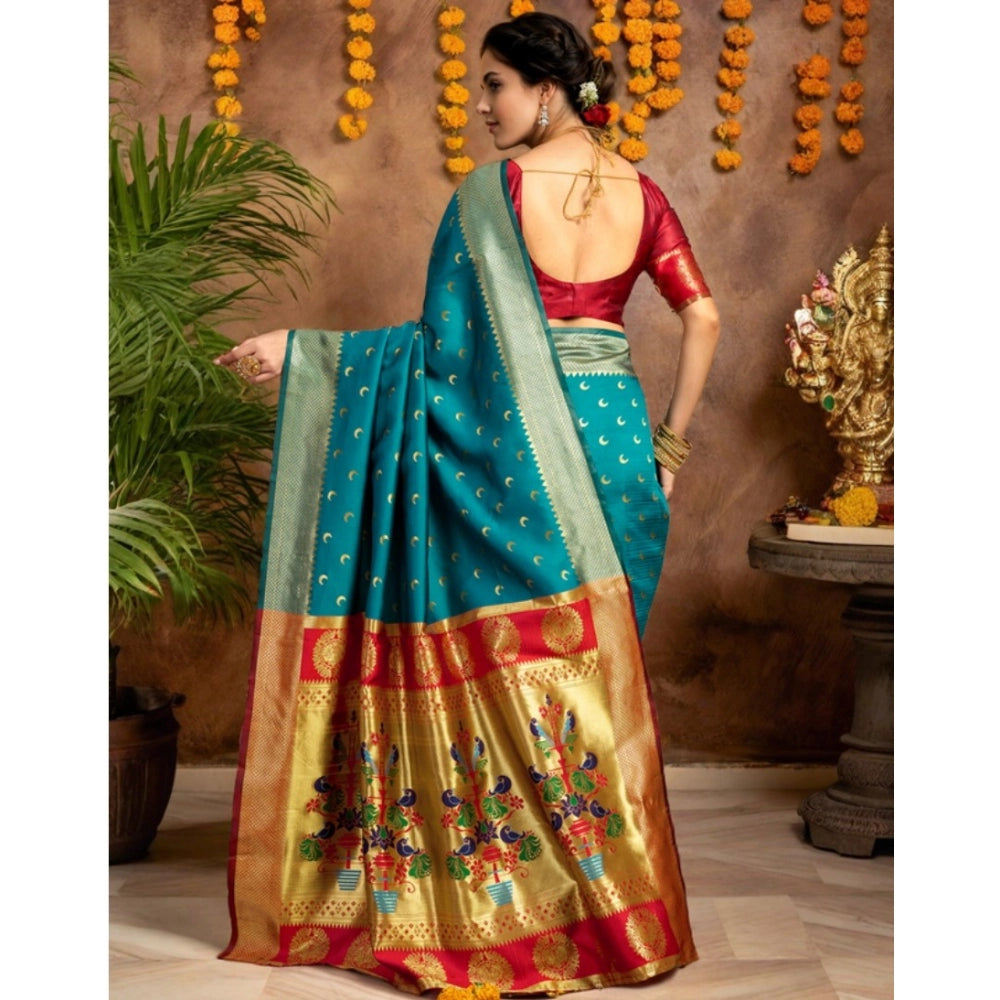 Generic Women's Silk Blend Zari Woven Saree With Unstitched Blouse 5.5Mtr (Rama)