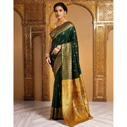 Generic Women's Silk Blend Zari Weaving Saree With Unstitched Blouse 5.5Mtr (Green (5))