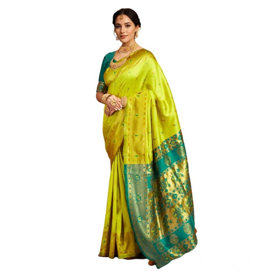Generic Women's Silk Blend Zari Weaving Saree With Unstitched Blouse 5.5Mtr (Lime-Green)