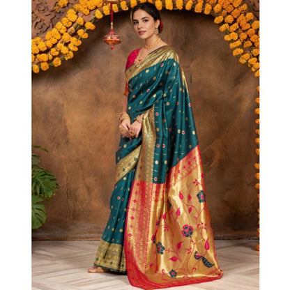 Generic Women's Silk Blend Zari Weaving Saree With Unstitched Blouse 5.5Mtr (Rama)