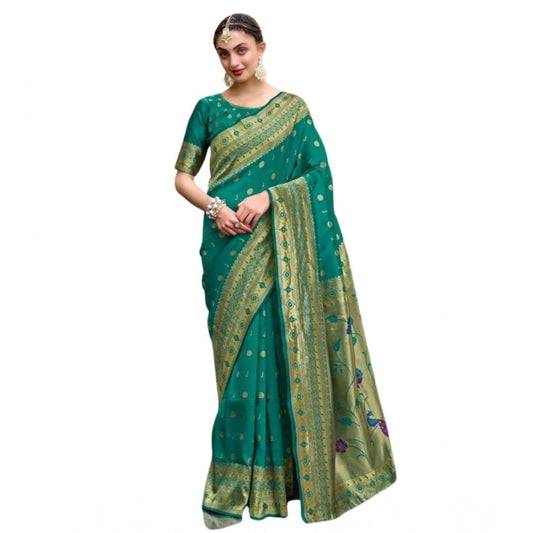 Generic Women's Silk Blend Paithani Weaving Saree With Unstitched Blouse 5.5Mtr (Green)