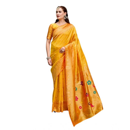Generic Women's Silk Blend Zari Woven Saree With Unstitched Blouse 5.5Mtr (Mustard)
