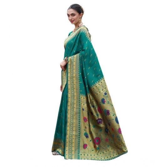 Generic Women's Silk Blend Zari Woven Saree With Unstitched Blouse 5.5Mtr (Teal)