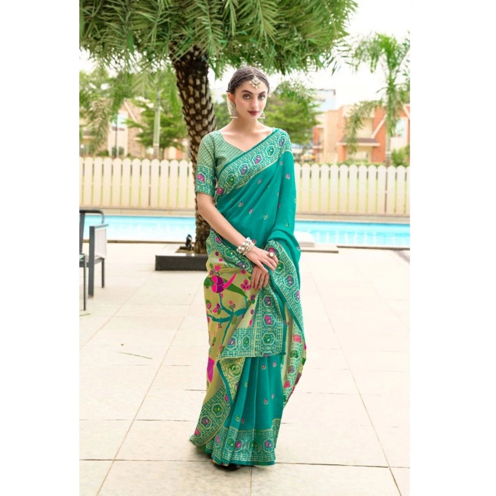 Generic Women's Silk Blend Paithani Weaving Saree With Unstitched Blouse 5.5Mtr (Green)