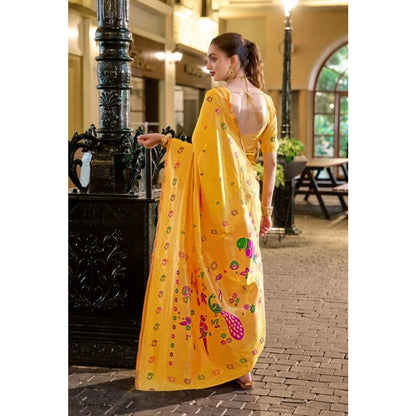 Generic Women's Silk Blend Paithani Weaving Saree With Unstitched Blouse 5.5Mtr (Mustard)