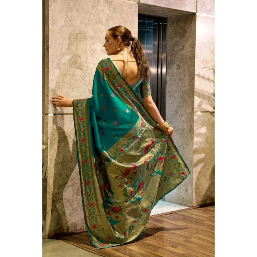 Generic Women's Silk Blend Zari Woven Saree With Unstitched Blouse 5.5Mtr (Green)