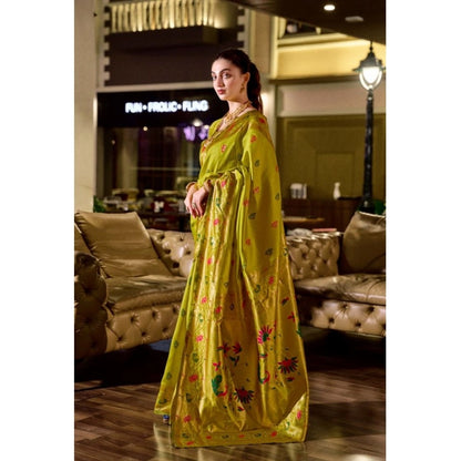Generic Women's Silk Blend Zari Woven Saree With Unstitched Blouse 5.5Mtr (Lime Green)