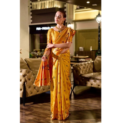 Generic Women's Silk Blend Zari Woven Saree With Unstitched Blouse 5.5Mtr (Mustard)