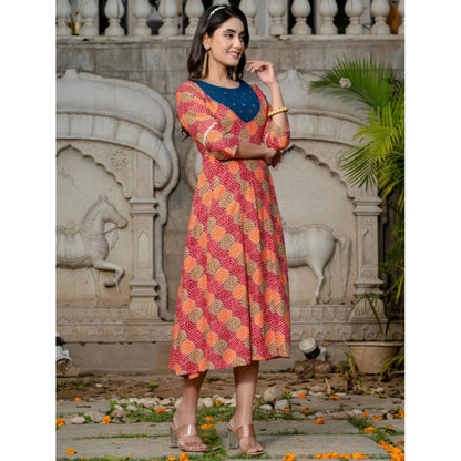 Generic Women's Rayon Print With Embroidery Work A-Line Kurti (Multicolor)