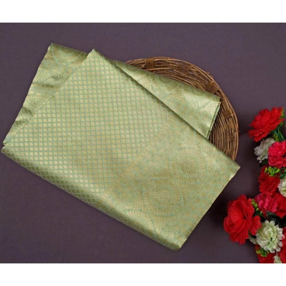 Generic Women's Soft Litchi Silk Jacquard Work Saree With Unstitched Blouse 5.5Mtr (Pista Green)