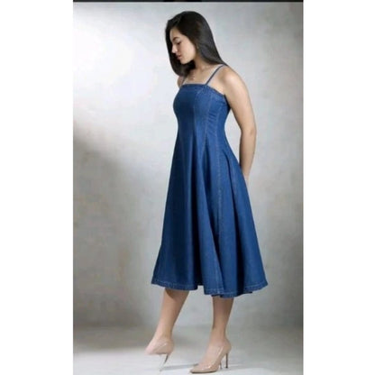 Generic Women's Casual Denim Sleeveless Dress (Blue)