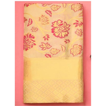 Generic Women's Soft Lichi Silk Printed Saree With Unstitched Blouse 5.5Mtr (Gold)