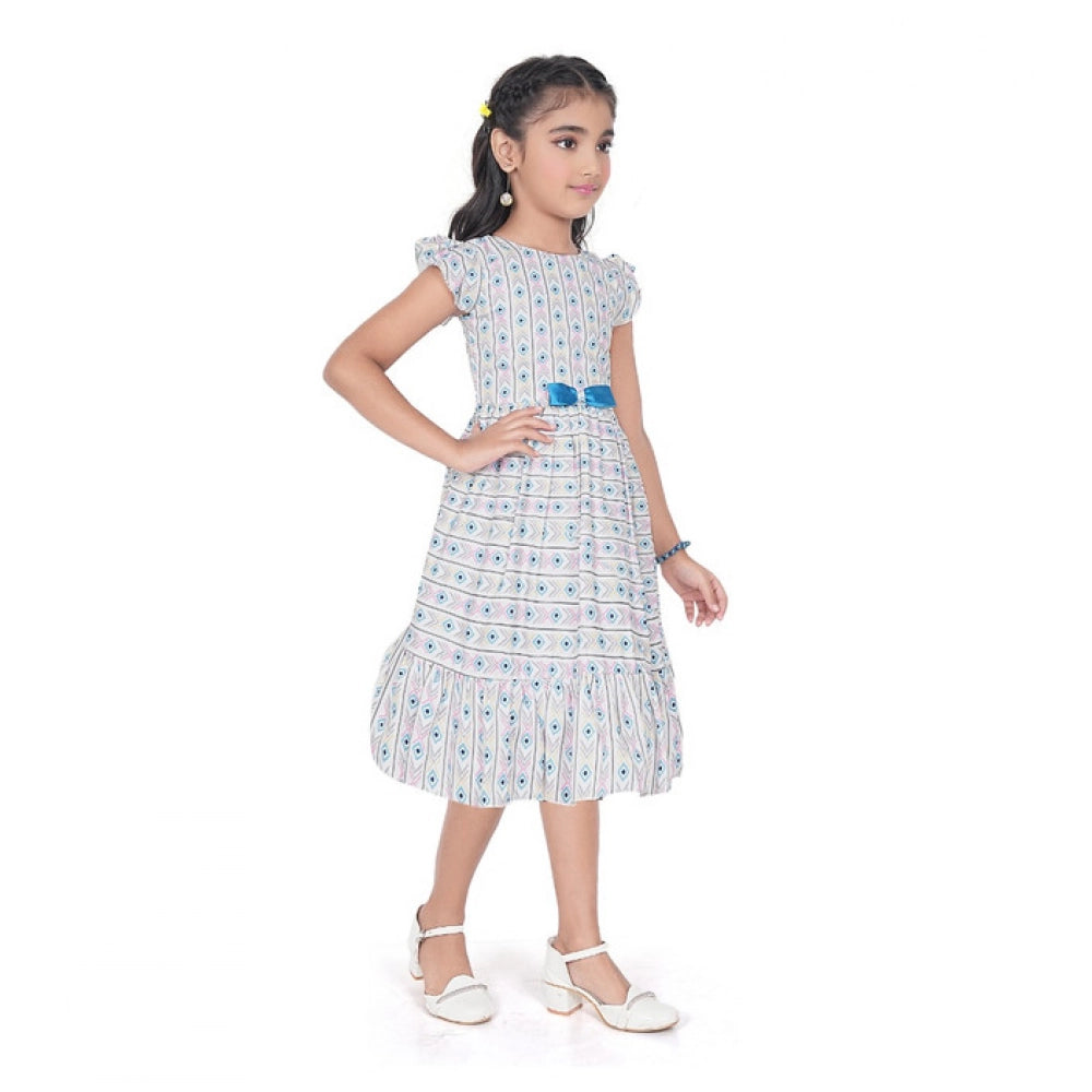 Generic Girl's Twill Printed Short Sleeve Round Neck Dress (Grey)