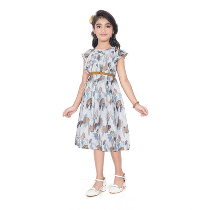 Generic Girl's Popcorn Printed Sleeve Less Round Neck Dress (Brown)