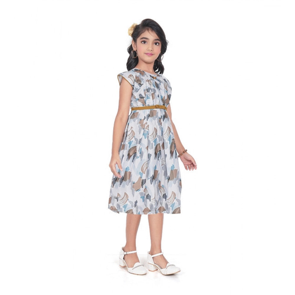 Generic Girl's Popcorn Printed Sleeve Less Round Neck Dress (Brown)