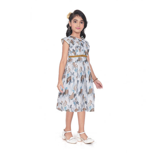 Generic Girl's Popcorn Printed Sleeve Less Round Neck Dress (Brown)