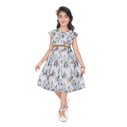 Generic Girl's Popcorn Printed Sleeve Less Round Neck Dress (Brown)