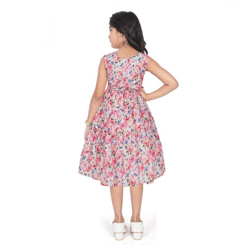 Generic Girl's Digital Chicken Printed Sleeve Less Round Neck Dress (Pink)