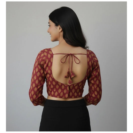 Generic Women's Ajrakh Cotton Printed Halter Neck Padded Blouse (Maroon 38 Ready (Self Alterable 36–40)