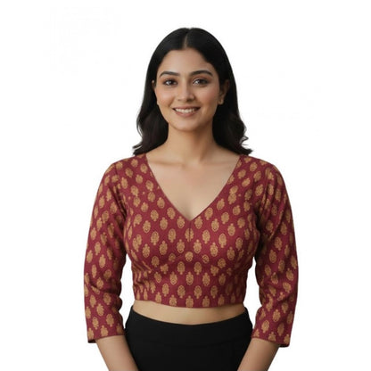 Generic Women's Ajrakh Cotton Printed Halter Neck Padded Blouse (Maroon 38 Ready (Self Alterable 36–40)