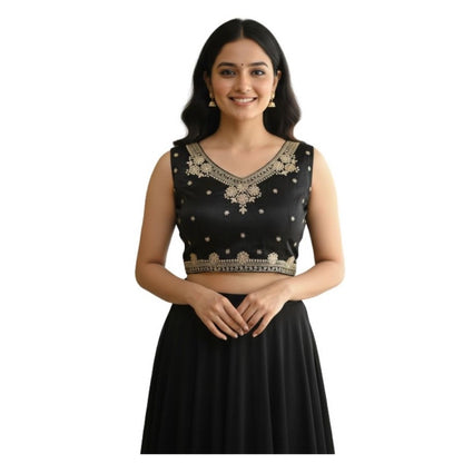 Generic Women's Zimmi Choo Embroidered V-Neck Padded Blouse (Black 38 Ready (Self Alterable 36–40)