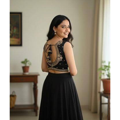 Generic Women's Zimmi Choo Embroidered V-Neck Padded Blouse (Black 38 Ready (Self Alterable 36–40)