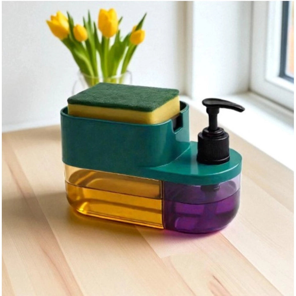 Generic Plastic 3-in-1 Liquid Soap Dispenser with Sponge Soap Holder (Multicolor)