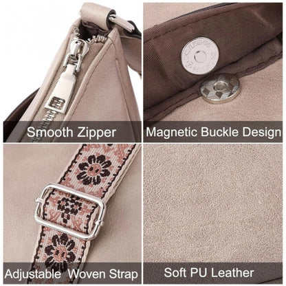 Generic Women's PU Leather Zipper Sling Bag (Beige)