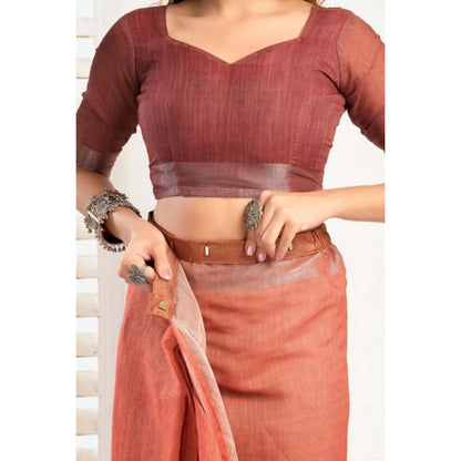 Generic Women's Faux_Linen Printed Ready-to-Wear Saree With Unstitched Blouse 5.5 Mtr (Rust)
