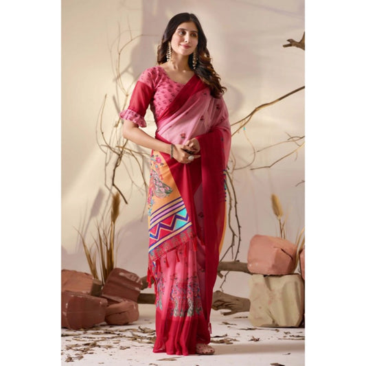Generic Women's Georgette Printed Saree With Unstitched Blouse 5.5Mtr (Light_Pink)