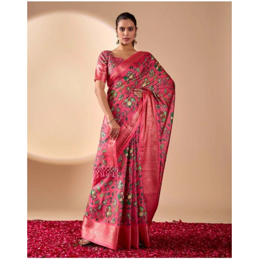 Generic Women's Faux_Banarasi_Silk Printed Saree With Unstitched Blouse 5.5Mtr (Pink)