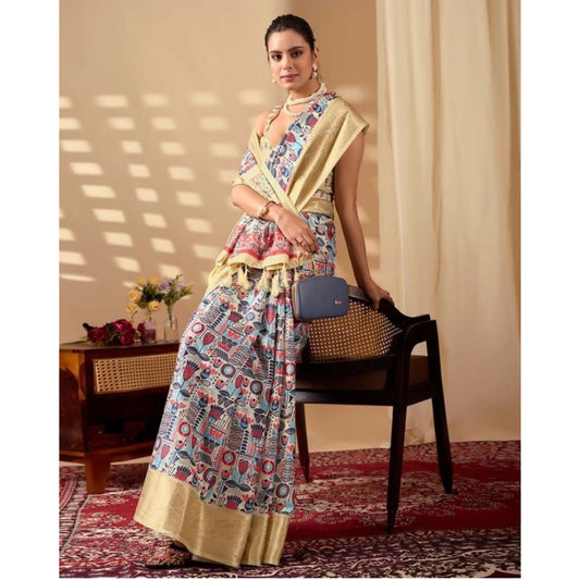 Generic Women's Faux_Banarasi_Silk Printed Saree With Unstitched Blouse 5.5Mtr (Multicolor)