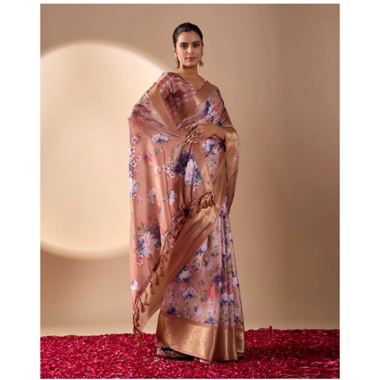 Generic Women's Faux_Silk Printed Saree With Unstitched Blouse 5.5Mtr (Peach)
