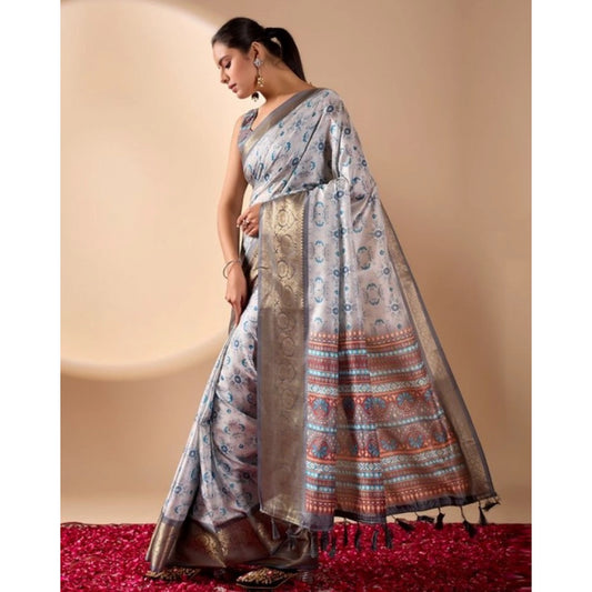Generic Women's Faux_Art_Silk Printed Saree With Unstitched Blouse 5.5Mtr (Silver)