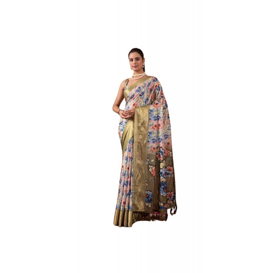 Generic Women's Silk_Blend Printed Saree With Unstitched Blouse 5.5Mtr (Olive)