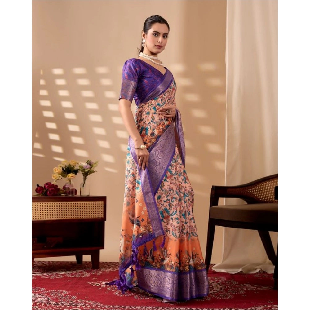 Generic Women's Faux_Silk Printed Saree With Unstitched Blouse 5.5Mtr (Orange)