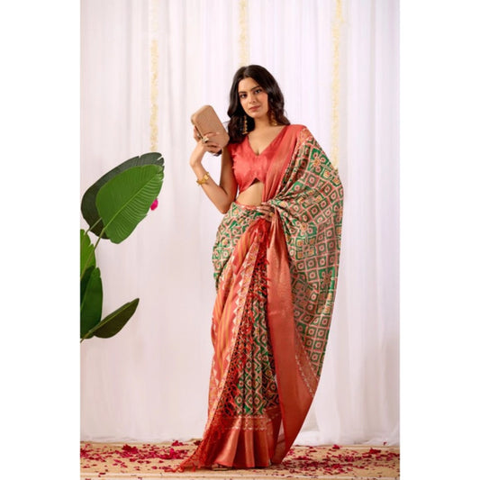 Generic Women's Faux_Silk Woven Saree With Unstitched Blouse 5.5Mtr (Green)