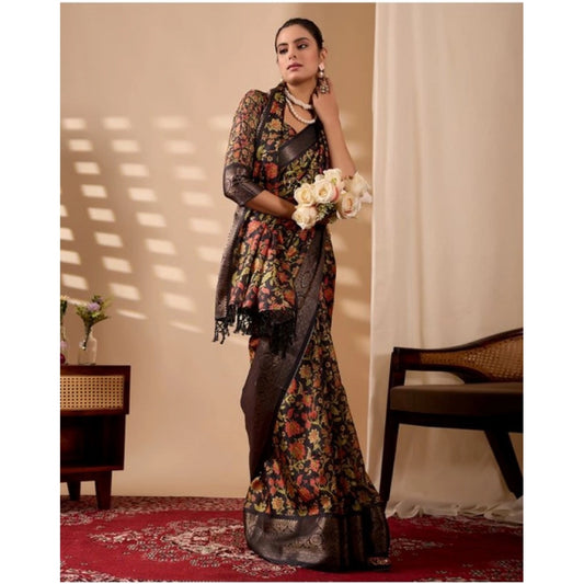 Generic Women's Faux_Banarasi Printed Saree With Unstitched Blouse 5.5Mtr (Black)
