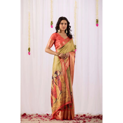 Generic Women's Faux_Silk Printed Saree With Unstitched Blouse 5.5Mtr (Olive)